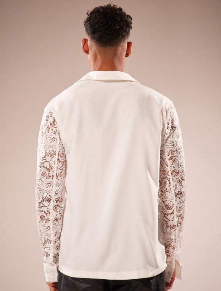 Men's Lace Hollow-Out Patchwork Long Sleeve Shirt